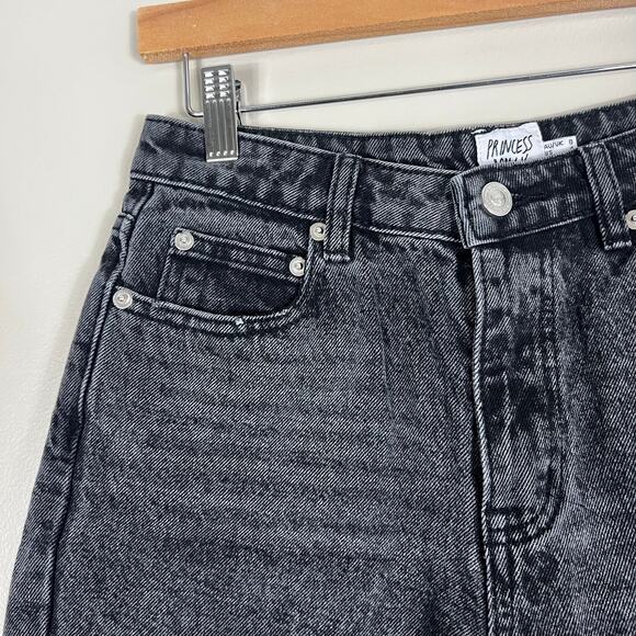Princess Polly Shorts Womens 4 Washed Black Jean High Rise Distressed Button Fly - Picture 2 of 5